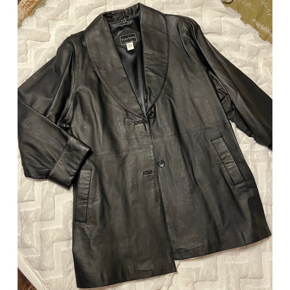 Terry Lewis black leather Trench Coat